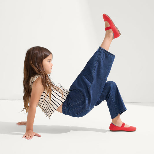 hover | Model wearing The Kids Mary Jane in Glamour Red.