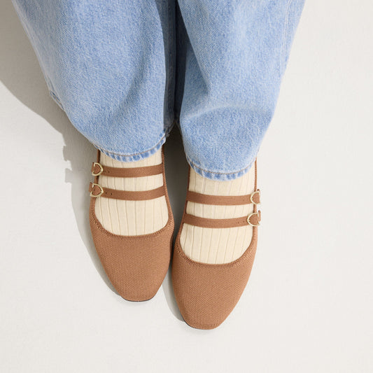 hover | Model wearing The Double Buckle Mary Jane in Java Chip.