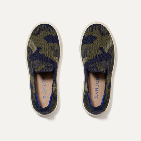 The Kids Sneaker in Spruce Camo shown from the top.
