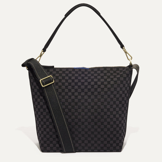 PDP |The Mini Zip Bucket in Black Sand shown from the front.