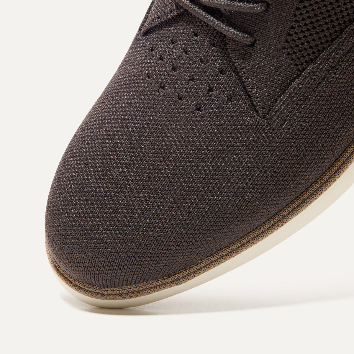 The toe and vamp of The Oxford in Deep Brown, in diagonal view.