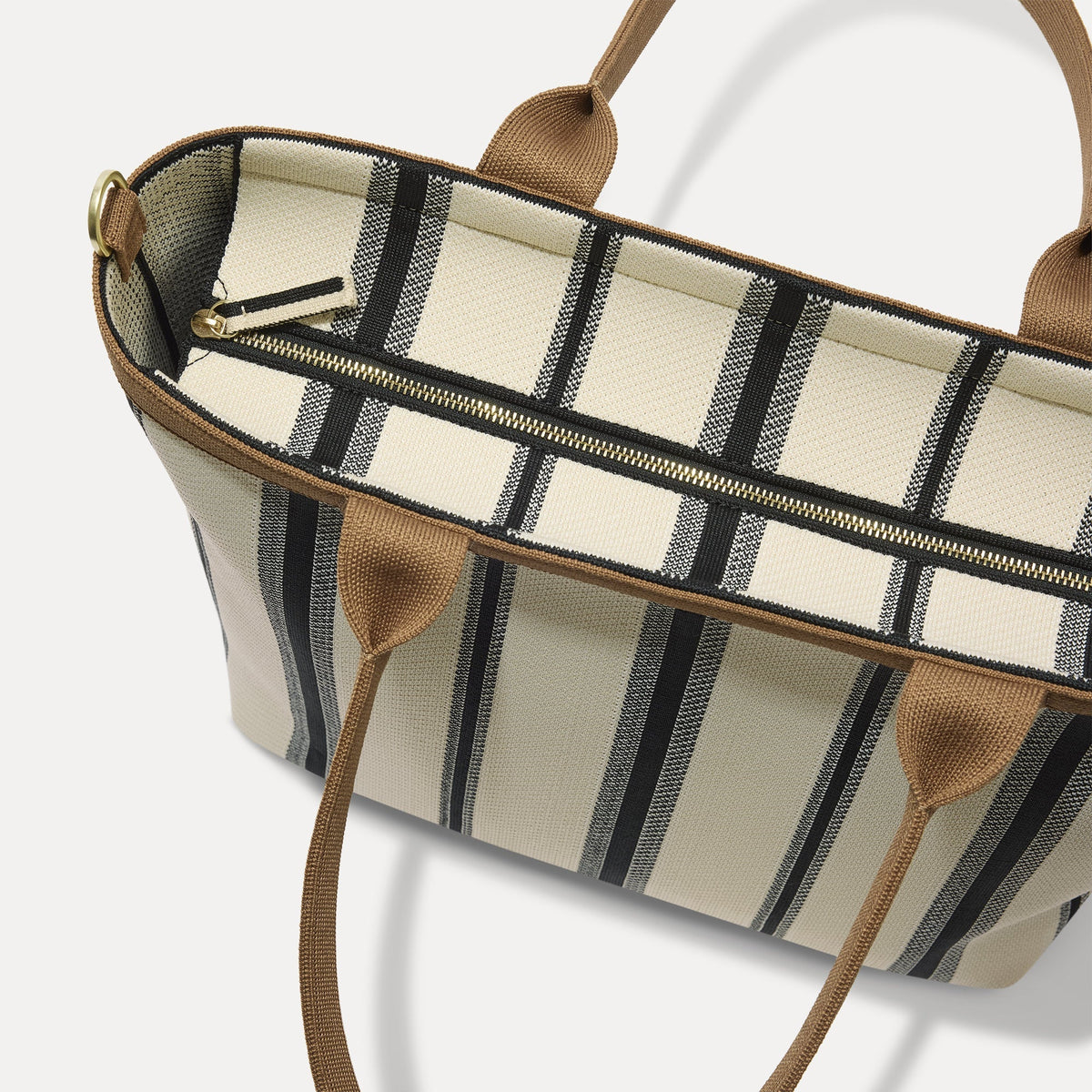 The Lightweight Zip Tote in Coastline, focusing on the zip closure and handles.