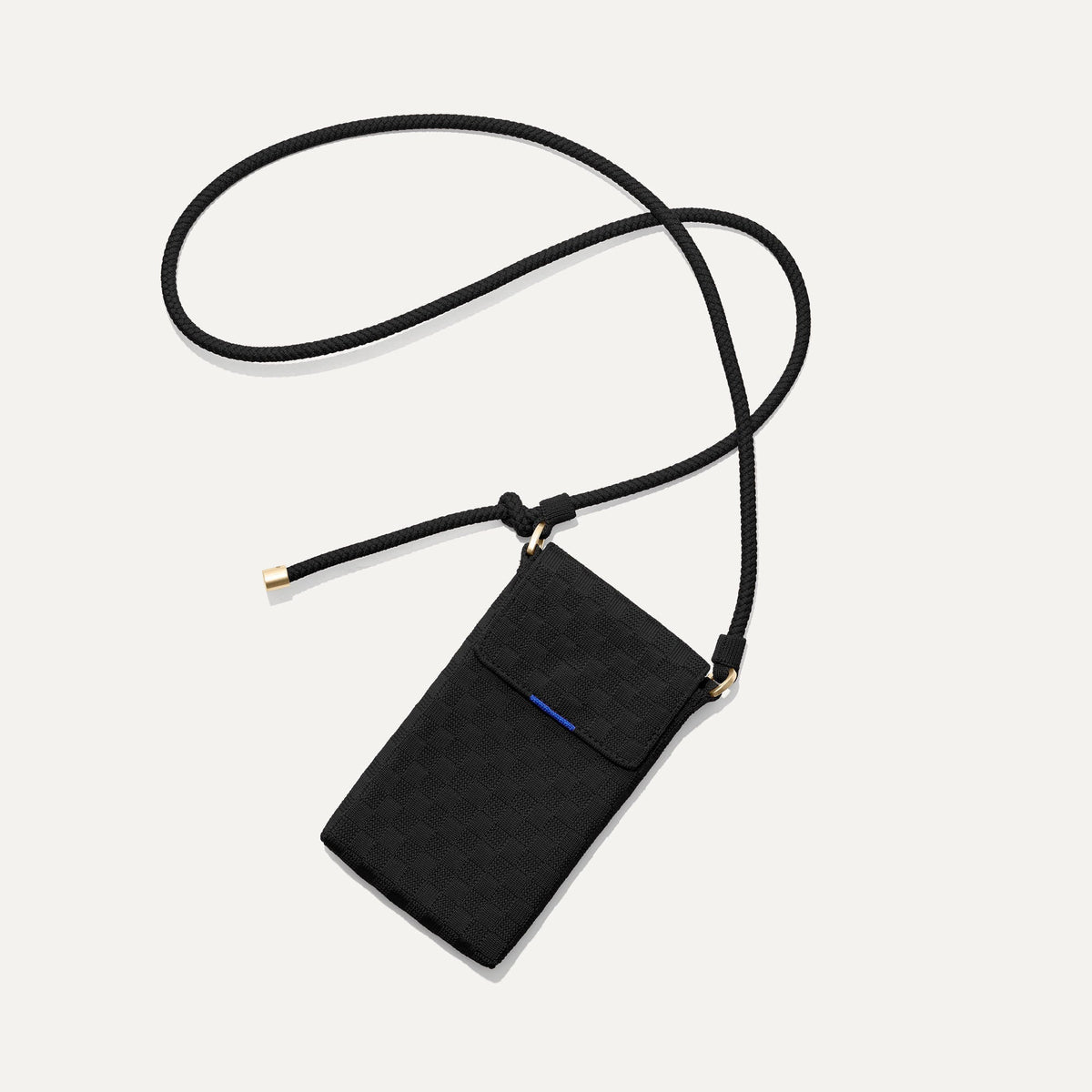 The Phone Crossbody in Black Sand shown from above.