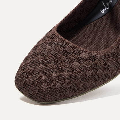 Top view of the square toe and rounded vamp of The Max Square Mary Jane in Chocolate.