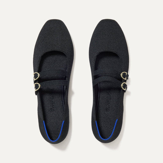 The Double Buckle Mary Jane in Black shown from the top.