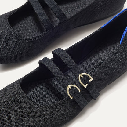Close up of the buckle details of The Double Buckle Mary Jane in Black.