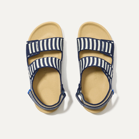 The Kids Double Strap Sandal in Sailor Stripes shown from the top.
