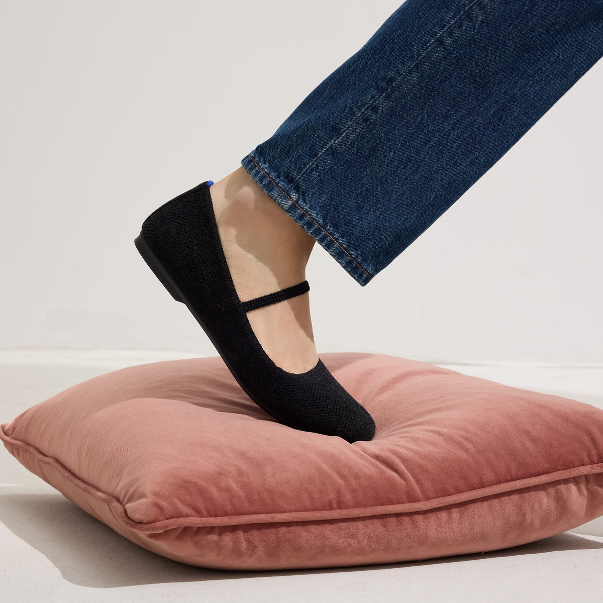 hover | Model wearing The Max Square Mary Jane in ReVelvet™ Black.
