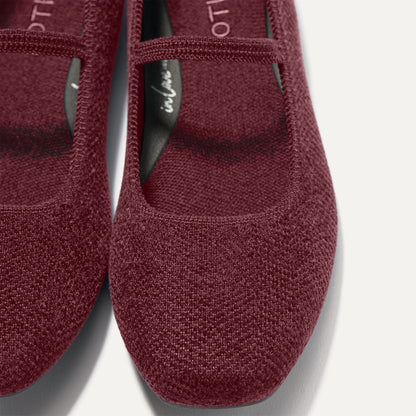 Top view of the square toe and rounded vamp of The Max Square Mary Jane in ReVelvet™ Syrah.