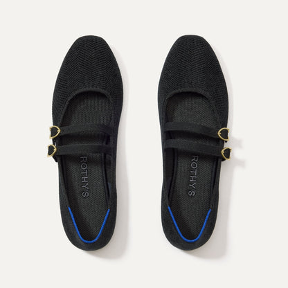 The Double Buckle Mary Jane in ReVelvet™ Black shown from the top.