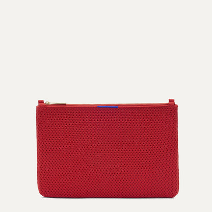 PDP |The Convertible Clutch in Scarlet Open-Knit, shown from the front.