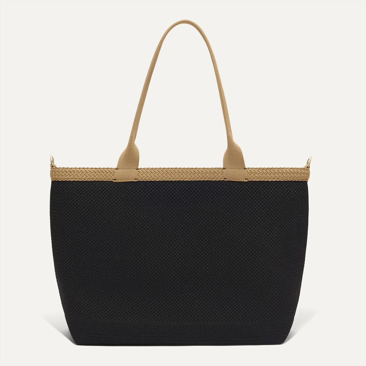 PLP |The Lightweight Zip Tote in Black Espresso Open-Knit shown from the front.