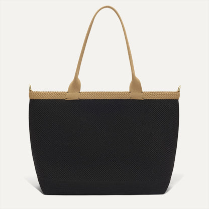 PDP |The Lightweight Zip Tote in Black Espresso Open-Knit shown from the front.