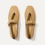 The Max Buckle Mary Jane in Tan Woven shown from the top.