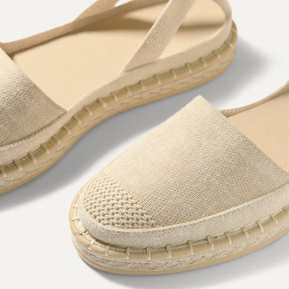Close up of the vamp of The D'Orsay Espadrille in Seashell.